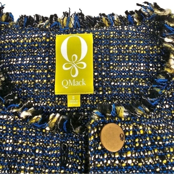 🆕 QMack Tweed Jacket Blazer with Fringe Trim in Blue Multi, Size small - Picture 9 of 9